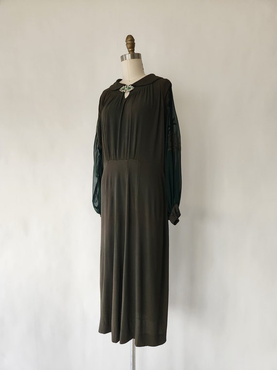 antique 1920s forest green crepe silk dress - med… - image 4
