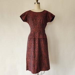 vintage 1960&#39;s mid-century red and mauve wiggle dress -  small - mother&#39;s day gift