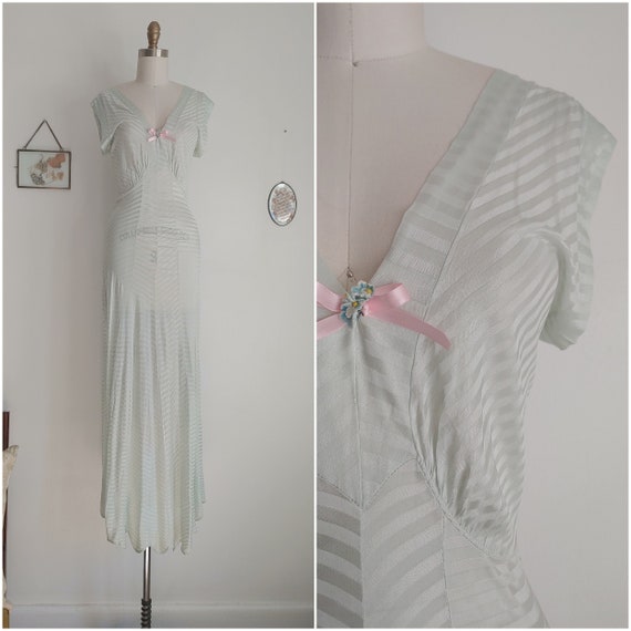 vintage 1940s light blue chevron slip nightgown /