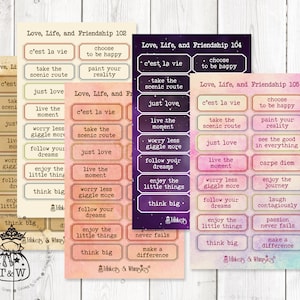 Love Life and Friendship Words and Phrases Stickers | Inspirational Words Stickers | Words MINI SHEETS Stickers