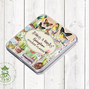 Sticker printanier en flocons dans une boîte de conserve | Sticker jardin printanier en flocons dans une boîte de conserve