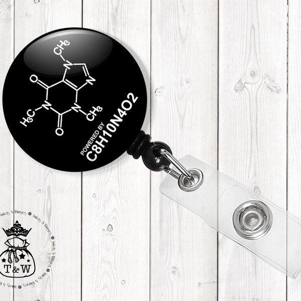 Coffee Lover | Coffee Formula Badge Reel | Pharmacist  Chemist Retractable Badge Holder | Powered by Coffee Badge