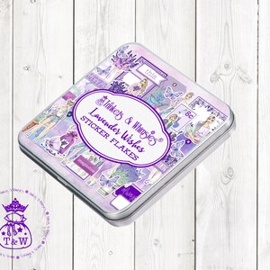 Lavender Wishes Sticker Flakes in a Tin Can | Lavender Die Cut Stickers | Lavender Stickers | Flowers Sticker Flakes