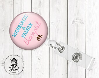 Marriage and Family Therapist | M&F Therapist Pink and Blue Retractable Badge Holder