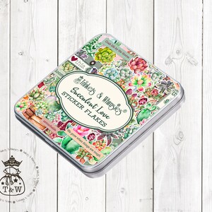Sticker amour succulent en flocons dans une boîte de conserve | Stickers plantes succulentes et cactus découpés