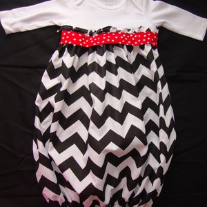 Newborn/ Infant Chevron Take Me Home Gown with Matching Headband in Black and Red image 3