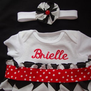 Newborn/ Infant Chevron Take Me Home Gown with Matching Headband in Black and Red image 2