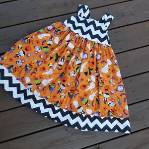 Girls Halloween Dress/ Fall Dress/ Harvest Dress / Chevron Dress