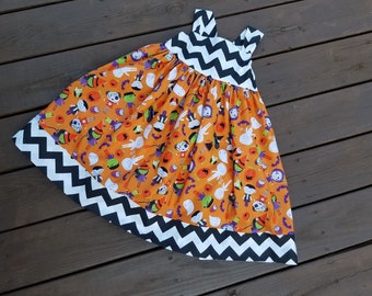 Girls Halloween Dress/ Fall Dress/ Harvest Dress / Chevron Dress
