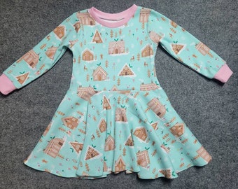 Aqua Gingerbread Christmas Dress / circle skirt dress/ Size Newborn- 10 Years