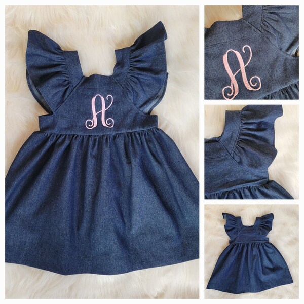 Denim Dress Baby / Toddler/ Girl. Personalized Denim Dress. Flutter sleeve dress.