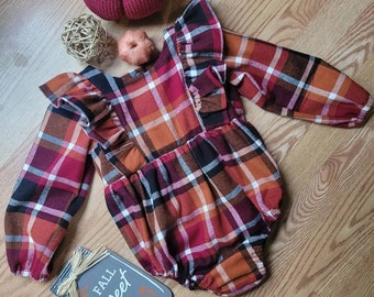 Infant/ Toddler Plaid Romper / Ruffled Romper/ Photo shoot outfit baby