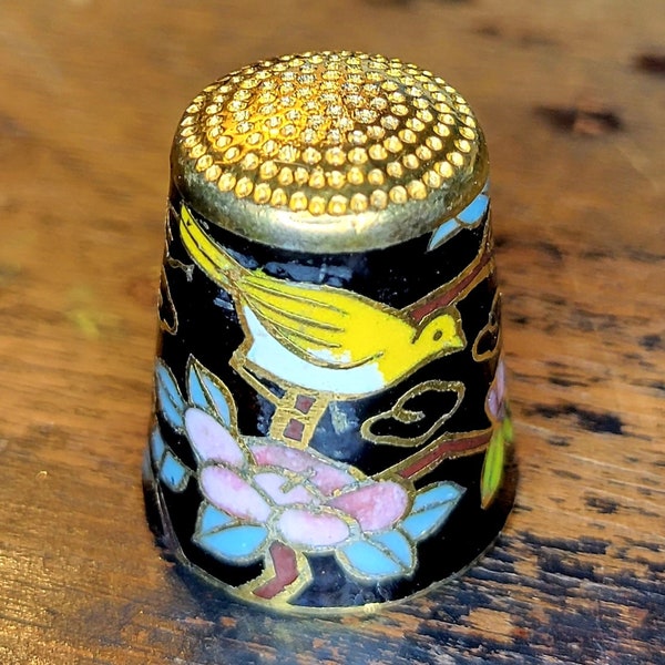 Vintage Cloisonne Brass Bird Thimble