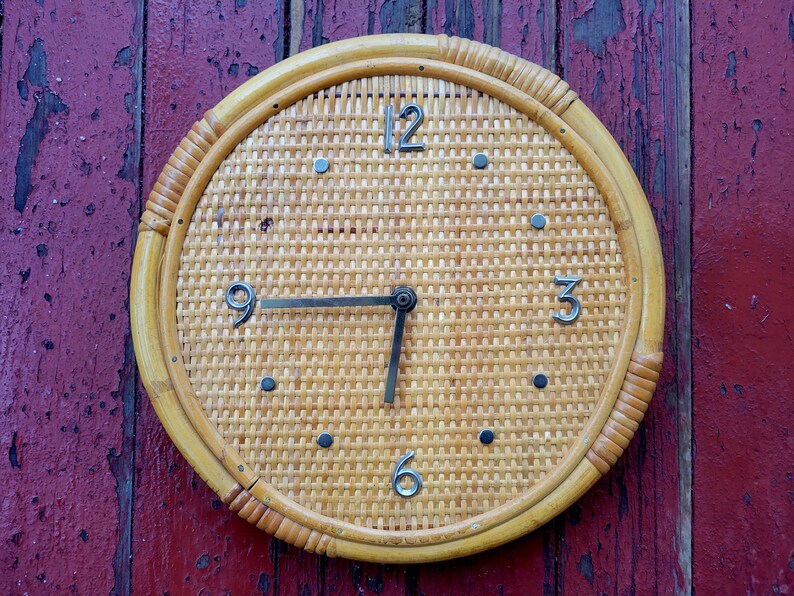 WORKING Raymor Rattan Wall Clock Etsy