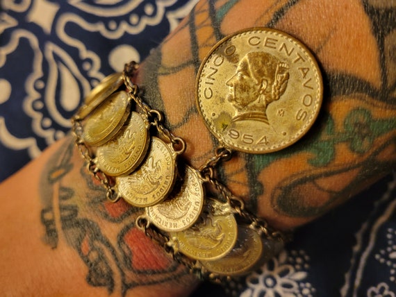 Two Vintage Mexican Coin Bracelets 1950's - image 4