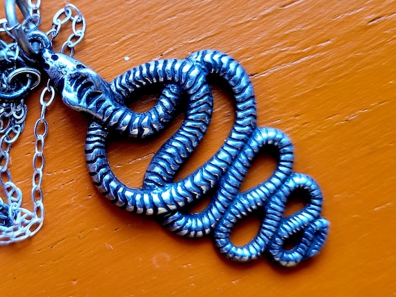 1980's Sterling Silver Snake Necklace - image 1