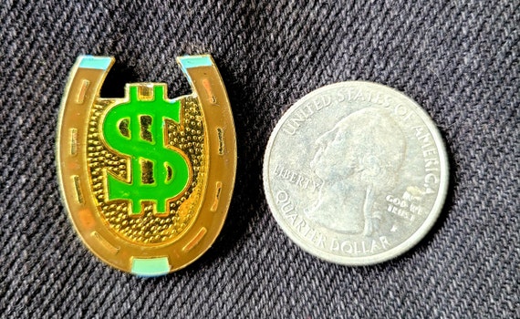 70's Horseshoe / Gambling Good Luck Lapel Pin - image 2