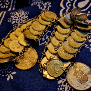 Two Vintage Mexican Coin Bracelets 1950's