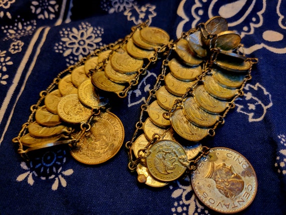 Two Vintage Mexican Coin Bracelets 1950's - image 1