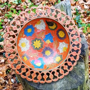 9.75&quot; Vintage Metal Floral Dish From India