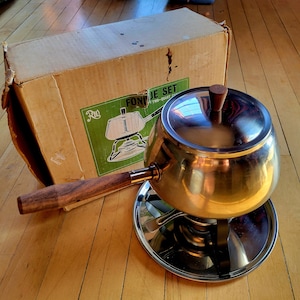 Vintage Silver Stainless Steel Fondue Set