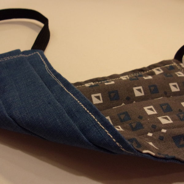 Blue/Grey Square Print Fabric Face Mask