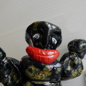 Handmade Studio Pottery Black and Bronze Harlequin Friendly Monster Figure is Ready to Ship, One of a Kind Ceramic Figure Interior Designer image 7