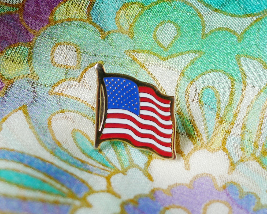 Flag Pin American Flag Enamel Flag Pin Enamel Red White Blue Etsy