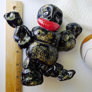 Handmade Studio Pottery Black and Bronze Harlequin Friendly Monster Figure is Ready to Ship, One of a Kind Ceramic Figure Interior Designer image 10