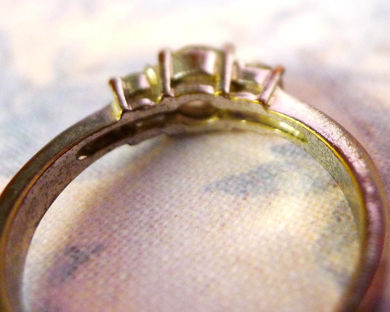 Well Used Silver Tone Setting Past Present Future Trinity Vintage Ring Large Size Costume Ring Three Main Stones Diamond Simulant Ring