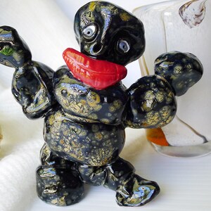 Handmade Studio Pottery Black and Bronze Harlequin Friendly Monster Figure is Ready to Ship, One of a Kind Ceramic Figure Interior Designer image 5