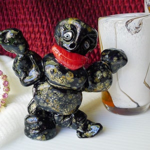 Handmade Studio Pottery Black and Bronze Harlequin Friendly Monster Figure is Ready to Ship, One of a Kind Ceramic Figure Interior Designer image 2