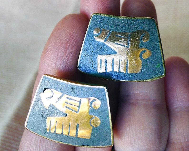 Rare HTF Circa 1940 Mexican Copper Artisan Screw Back Earrings Signed Mexican Vintage Jewelry Signed Cobre Talquepaque Seagull Design