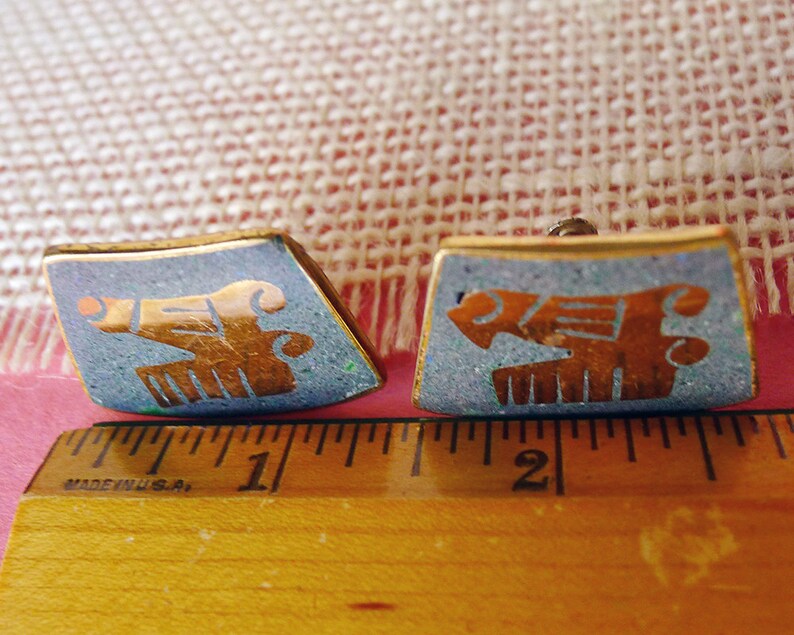 Rare HTF Circa 1940 Mexican Copper Artisan Screw Back Earrings Signed Mexican Vintage Jewelry Signed Cobre Talquepaque Seagull Design