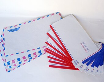 Vintage Air Mail Envelopes Lot, Lightweight Air Mail Envelopes with Red Blue Edges, Overseas Mailing Envelopes Circa 1970, Old Air Mail