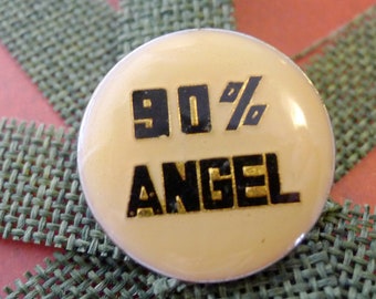 90% Angel Little Devil Enamel Pin Circa 1980 Ninety Percent Hippie Jewelry, Funny Bad Girl or Bad Boy White Enamel Pin