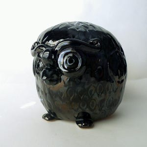 Black Owl Studio Pottery is a Wonderful Folk Art Ceramic Bird Figurine, Handmade Owl Lover Gift Artisan Design Decor