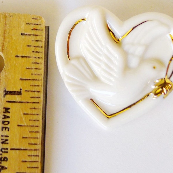 Lenox Peaceful Heart Pin is Porcelain Fine China Ceramic Vintage Jewelry w 24K Gold Accents, Dove of Peace Christian Jewelry for Him for Her