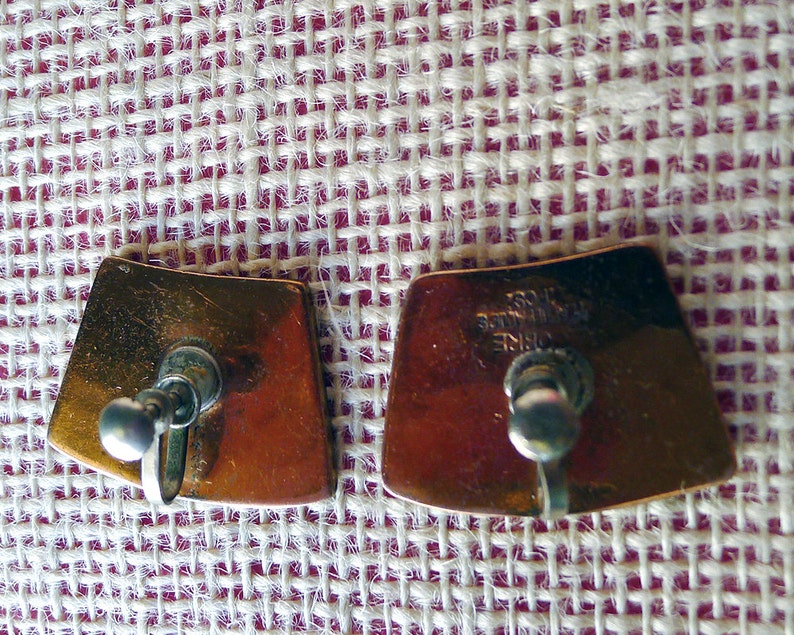 Rare HTF Circa 1940 Mexican Copper Artisan Screw Back Earrings Signed Mexican Vintage Jewelry Signed Cobre Talquepaque Seagull Design