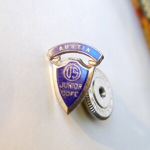 Vintage Austin US Junior COFC Jaycees Silver Blue Screw Back Enamel Badge Pin