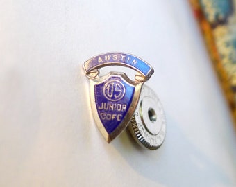 Vintage Austin US Junior COFC Jaycees Silver Blue Screw Back Enamel Badge Pin