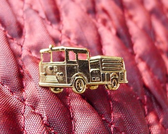 Fire Truck Pin in Gold Tone Metal Vintage Jewelry, Fire Engine Tie Tack Lapel Pin Hat Pin