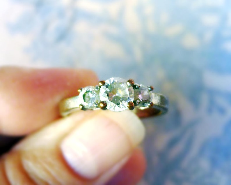 Well Used Silver Tone Setting Past Present Future Trinity Vintage Ring Large Size Costume Ring Three Main Stones Diamond Simulant Ring