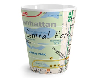 Central Park Subway Map - New York City - Colorful Latte Cup for a Lazy Sunday Morning Coffee