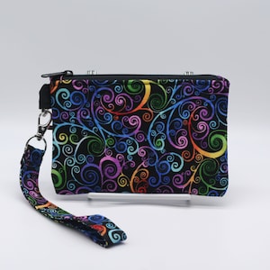 Wrist Wallet with Detachable Lanyard, Zippered Wrist Bag, Wrist Wallet, Fully Lined, Rainbow Swirls, Whimsy Tie Dye