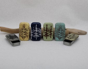 Hand Made Sliding Pill Box, Alpine Forest, Evergreen Forest, Nature Design