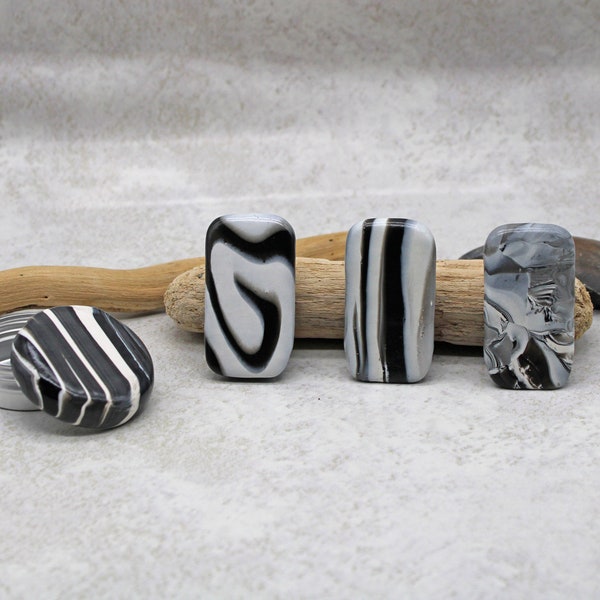 Sliding Pill or Stash Box Black and White Marble, Zebra Blend, Stripes and Swirls Gifts for Men and Women