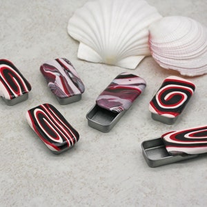 Sliding Pill or Stash Box &quot;Red White and Black Swirl or Blend&quot;