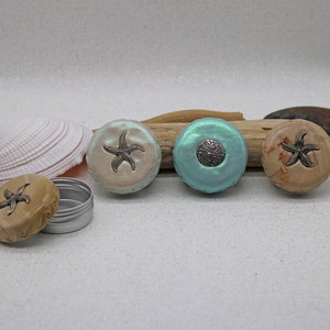 Round Pill or Stash Box &quot;Sand Dollar, Starfish, Beach, Ocean, Coastal, Nautical, Island&quot;