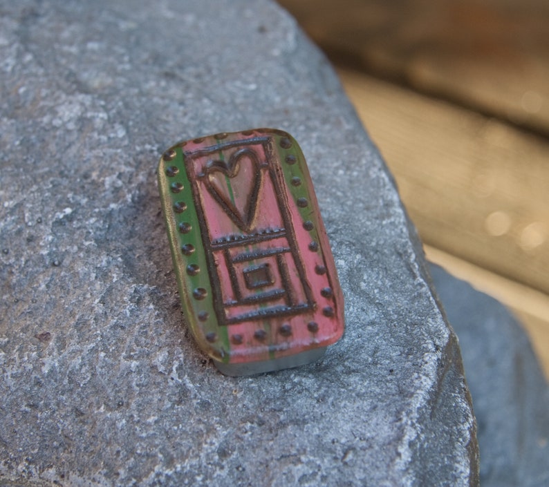 Sliding Pill or Stash Box Pink and Green Folk Heart